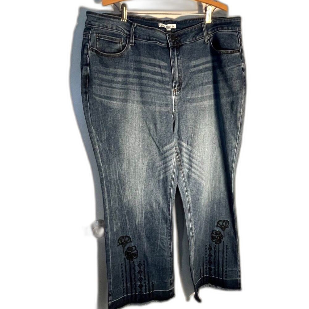 Women's Indigo Thread Co Denim Jeans Emroidered Legs with Frayed Cuffs SZ 20